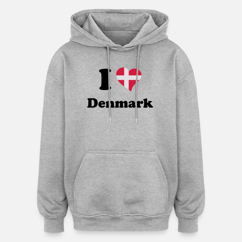 I love Denmark - J'aime le Danemark - Sweat à capuche oversize unisexe - gris chiné