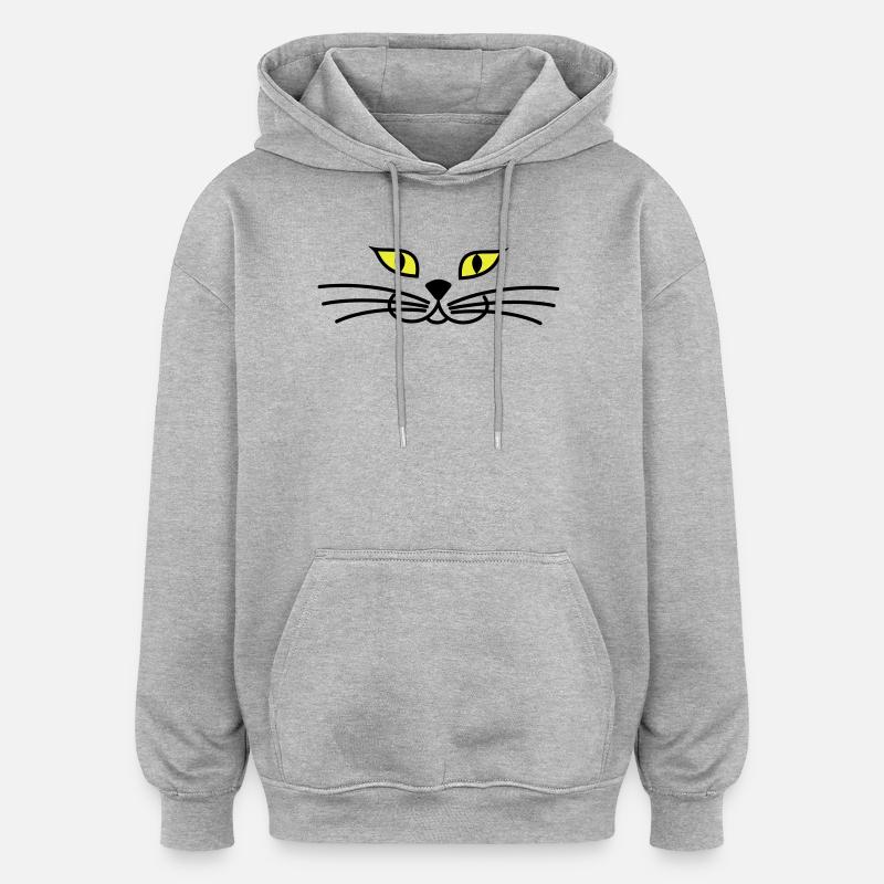 kitteh_face_green_eyes - Sweat à capuche oversize unisexe - gris chiné