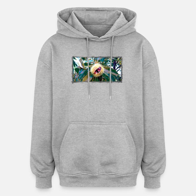 Kastanie in spitzen Blätterdesign - Oversized Unisex Hoodie - Grau meliert