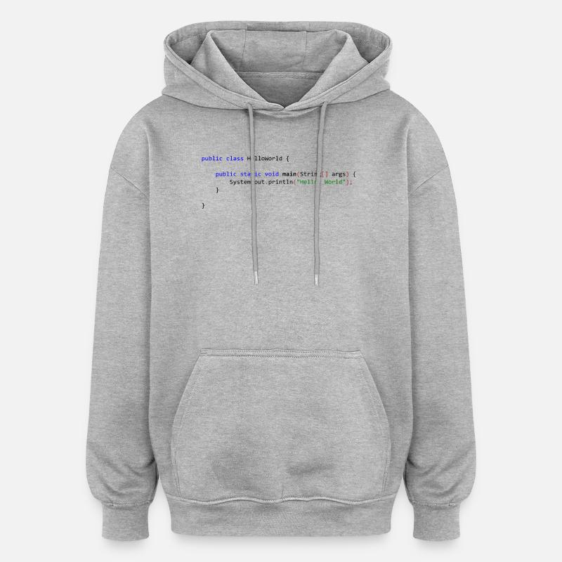 Bonjour tout le monde en Java - Sweat à capuche oversize unisexe - gris chiné