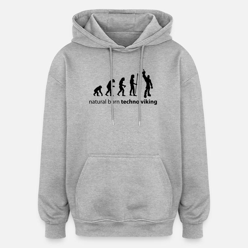 evolution_techno_viking - Sweat à capuche oversize unisexe - gris chiné