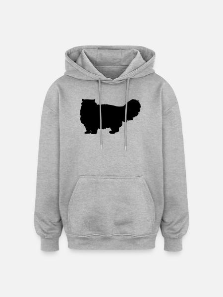 Chat persan - Sweat à capuche oversize unisexe - gris chiné