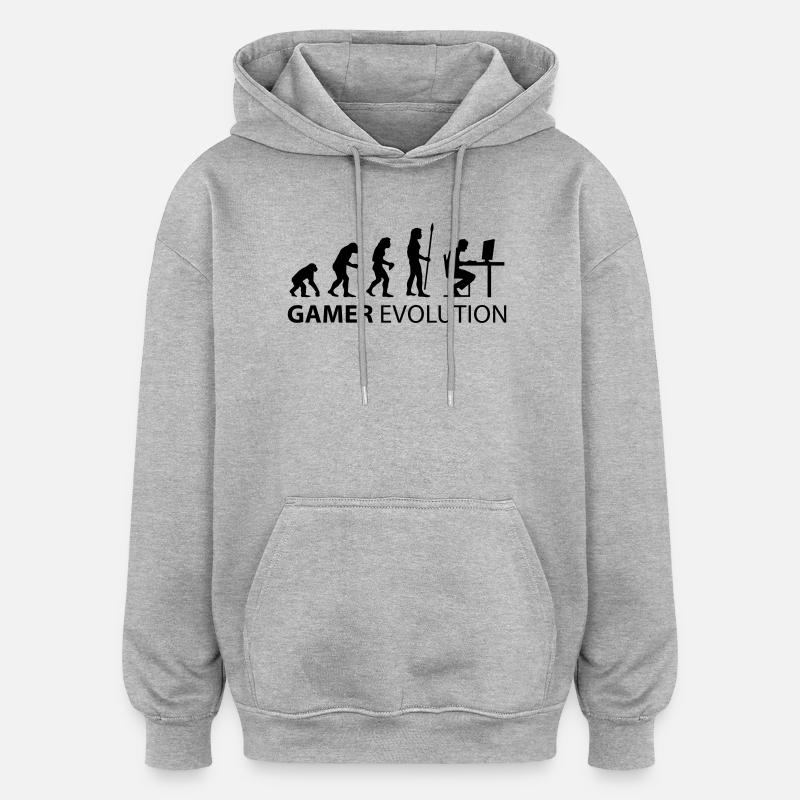 l'évolution de gamer - Sweat à capuche oversize unisexe - gris chiné