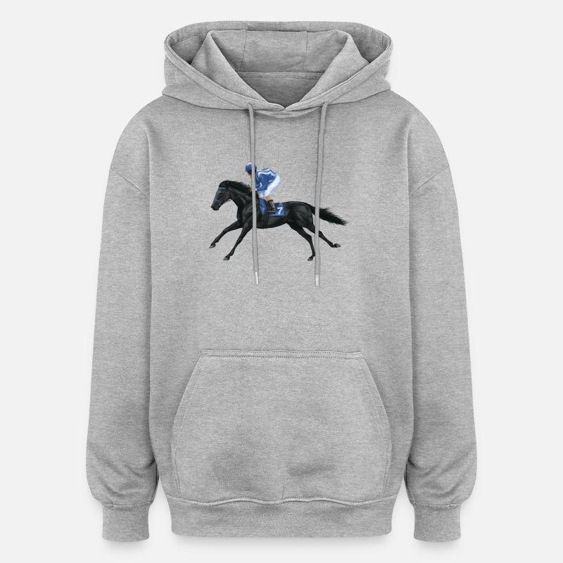 Cheval de race noire - Sweat à capuche oversize unisexe - gris chiné