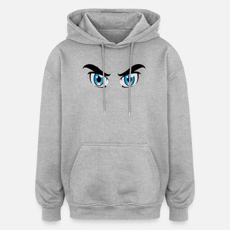 yeux, bande dessinée, comique - Sweat à capuche oversize unisexe - gris chiné