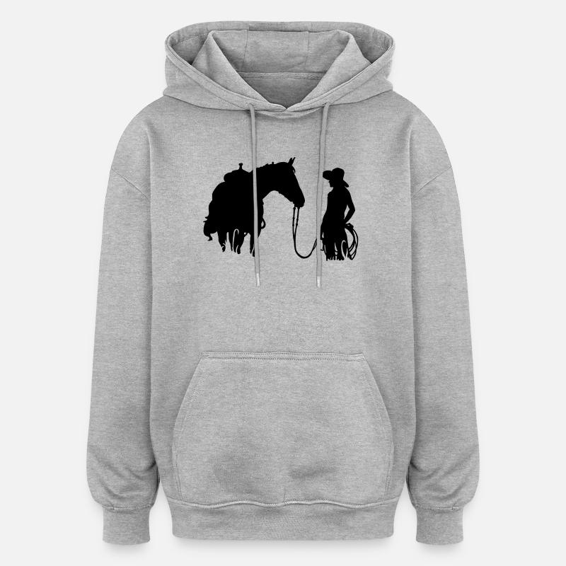 Frau mit Pferd - Oversized Unisex Hoodie - Grau meliert