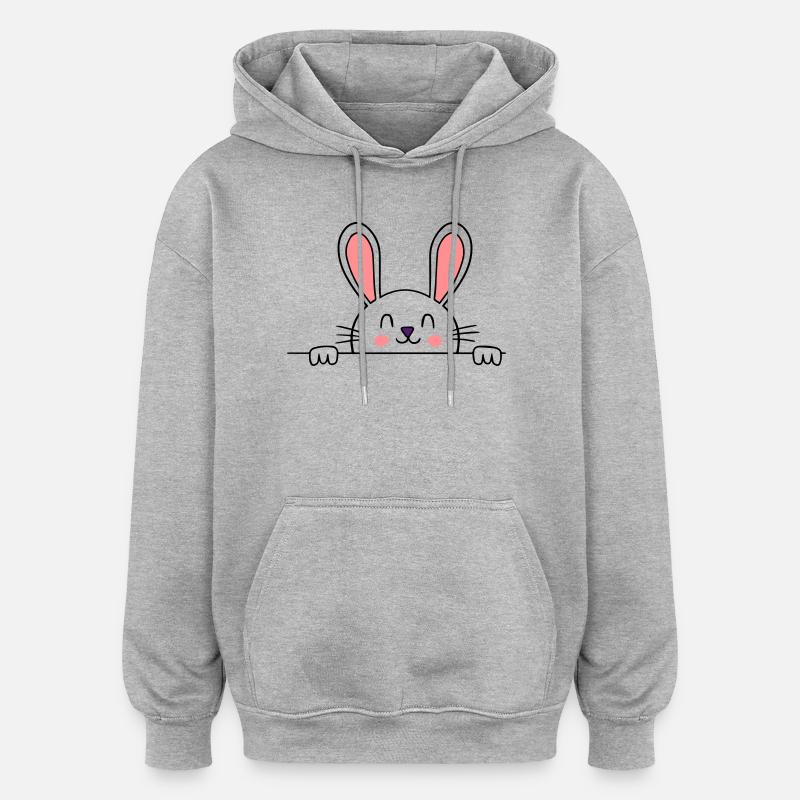 Lapin heureux - Sweat à capuche oversize unisexe - gris chiné