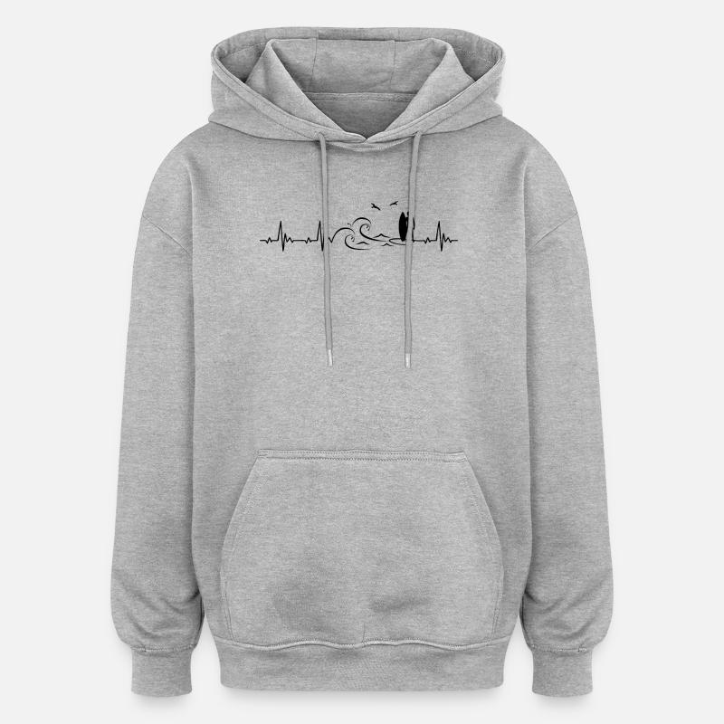 Surfeur Heartbeat Fréquence Puls ECG - Sweat à capuche oversize unisexe - gris chiné