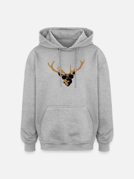 Hirsch mit Brille - Oversized Unisex Hoodie - Grau meliert