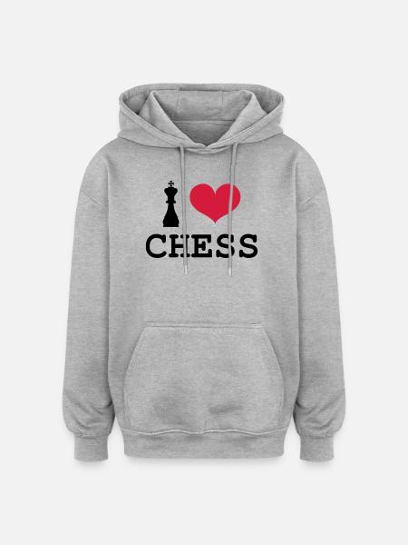I Love Chess - Sweat à capuche oversize unisexe - gris chiné