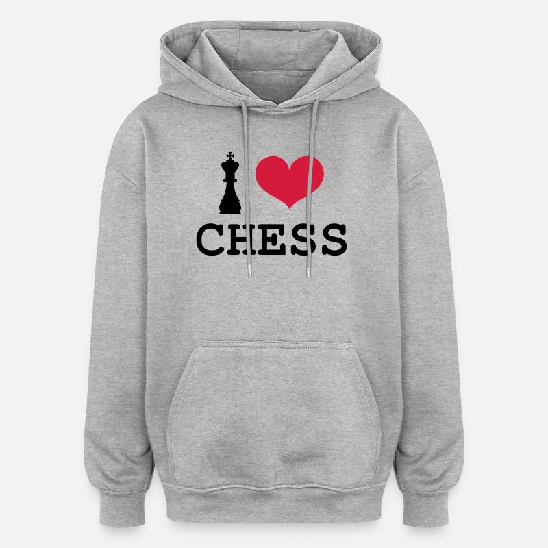 I Love Chess - Sweat à capuche oversize unisexe - gris chiné