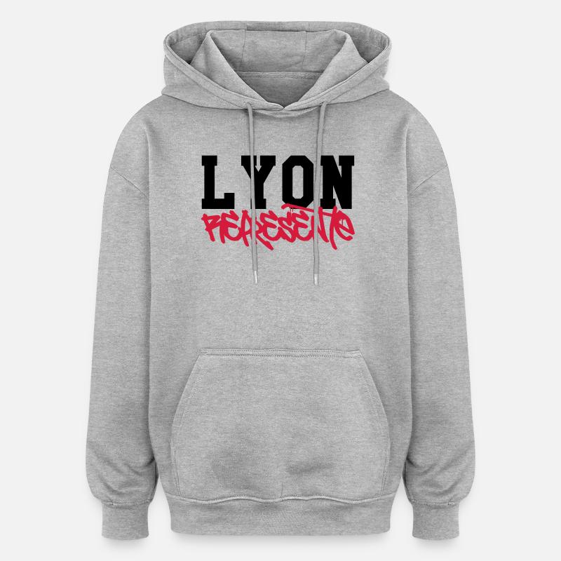 Lyon Représente - Sweat à capuche oversize unisexe - gris chiné