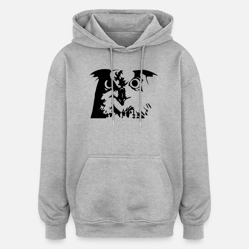 Eule, Owl - Grafik, Vogel, UHU - Oversized Unisex Hoodie - Grau meliert