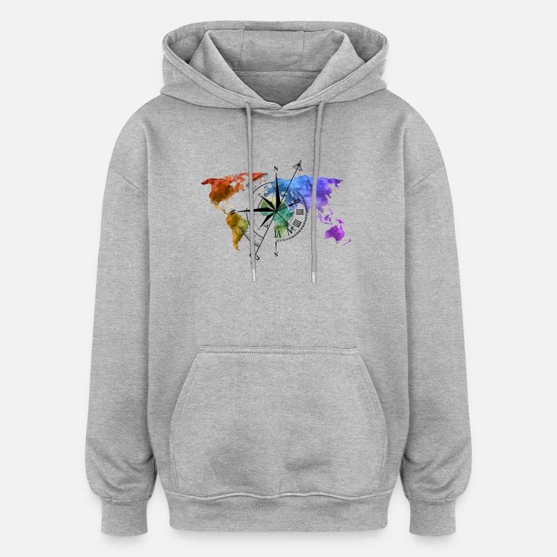 Boussole globe-trotter - Sweat à capuche oversize unisexe - gris chiné