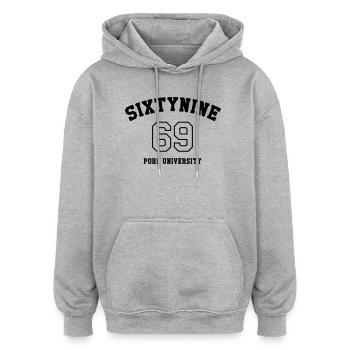 69 Porn University - Sweat à capuche oversize unisexe - gris chiné - Devant - Noah (186cm)