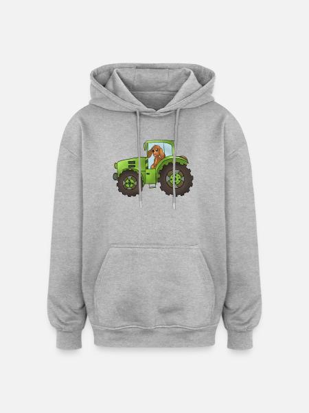 Hund mit Trecker - Oversized Unisex Hoodie - Grau meliert