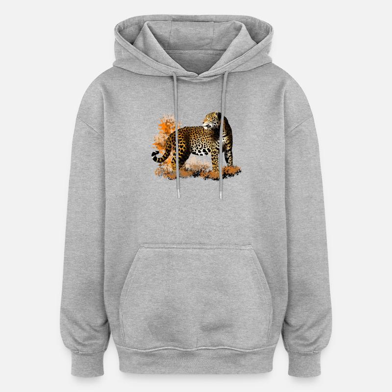 leopard - Sweat à capuche oversize unisexe - gris chiné