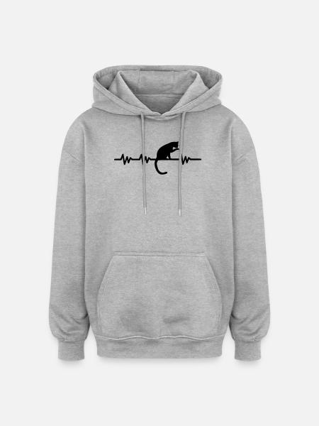 Heartbeat - cat - Oversized Unisex Hoodie - heather grey