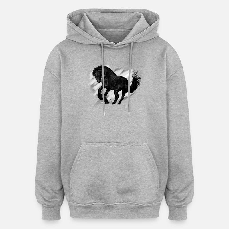 cheval - Sweat à capuche oversize unisexe - gris chiné
