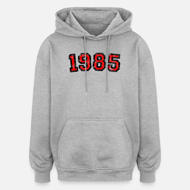 Année 1985 Année anniversaire - Sweat à capuche oversize unisexe - gris chiné