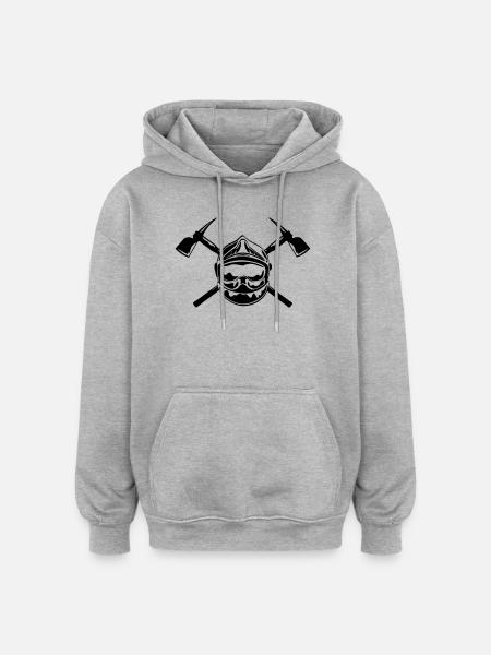 casque_pompier_2 haches - Sweat à capuche oversize unisexe - gris chiné