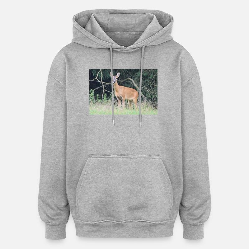 Forêt de cerfs - Sweat à capuche oversize unisexe - gris chiné