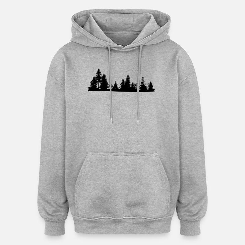Schwarze Silhouette eines Waldes - Oversized Unisex Hoodie - Grau meliert