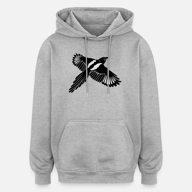 Große Elster, magpie - Sweat à capuche oversize unisexe - gris chiné