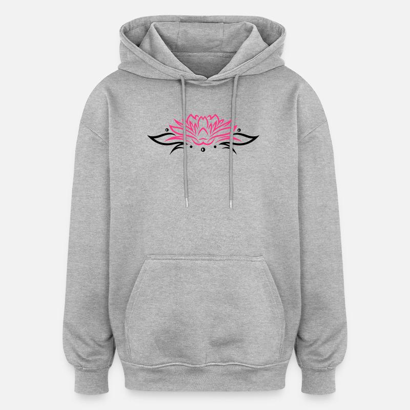 Lotus, Lotusblüte mit Blättern - Oversized Unisex Hoodie - Grau meliert