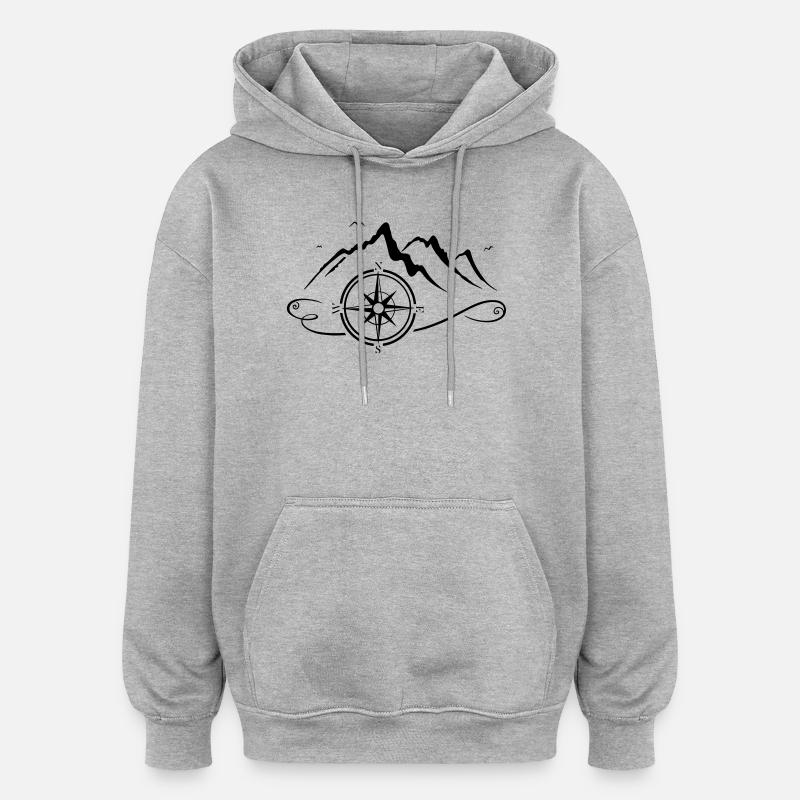 Mountains with compass - Oversized Unisex Hoodie - heather grey