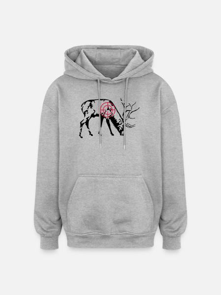 Cerf broutant - Sweat à capuche oversize unisexe - gris chiné