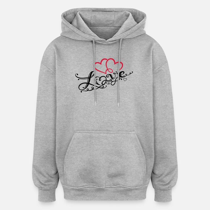 Hjärtan med skrivande och oändlighetsslinga - Oversized luvtröja unisex - gråmelerad