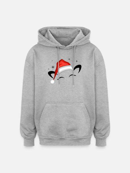 Cat Santa Hat Shining Stars - Oversized Unisex Hoodie - heather grey