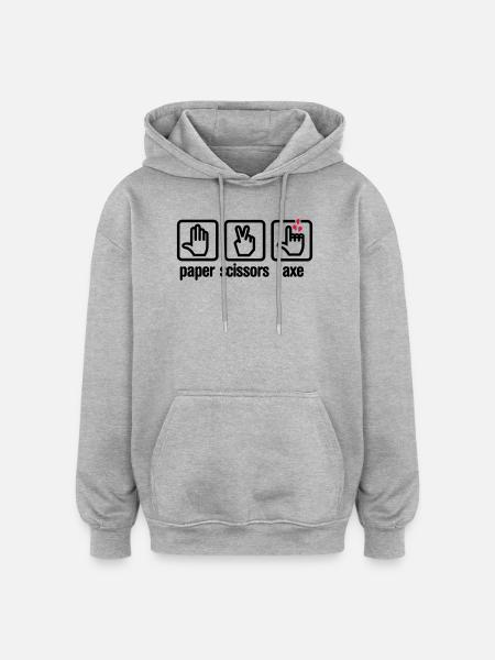 Papier - Ciseaux - hache - pierre - bûcheron - Sweat à capuche oversize unisexe - gris chiné