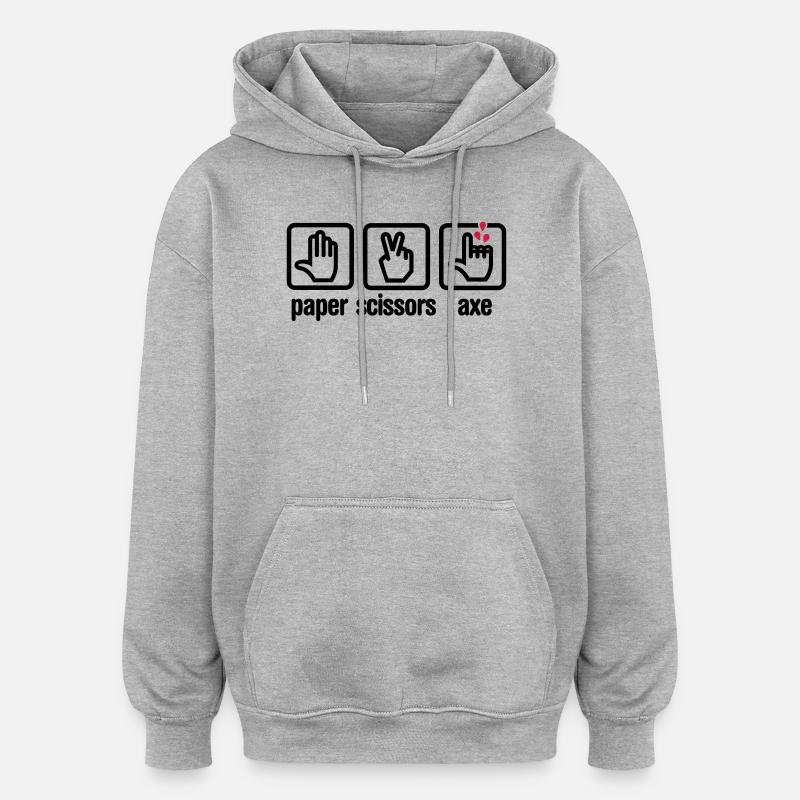 Papier - Ciseaux - hache - pierre - bûcheron - Sweat à capuche oversize unisexe - gris chiné