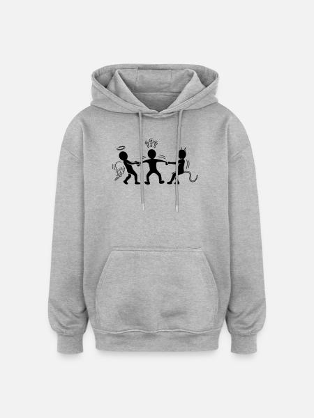 Hin- und hergerissen: Engelchen und Teufelchen - Oversized Unisex Hoodie - Grau meliert