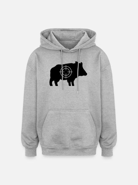 Wildschwein mit Fadenkreuz - Oversized Unisex Hoodie - Grau meliert