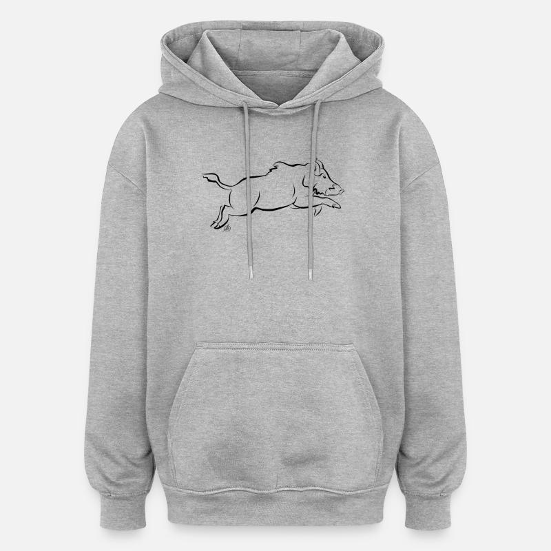 Sanglier dans le saut - Sweat à capuche oversize unisexe - gris chiné