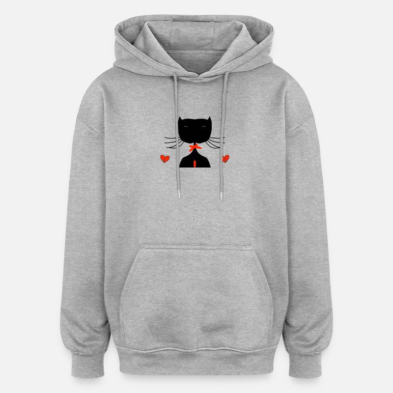 chat noir - Sweat à capuche oversize unisexe - gris chiné