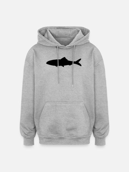 Fisch Schattenfigur Logo Fischer, Fischstand - Oversized Unisex Hoodie - Grau meliert