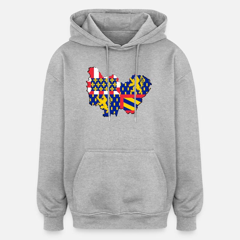 bourgogne franche comté - Sweat à capuche oversize unisexe - gris chiné