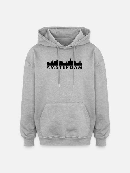 Amsterdam Skyline Silhouette Design - Oversized Unisex Hoodie - heather grey