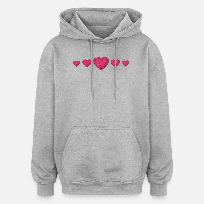 Cœurs géométriques Rose Polygon Design Love - Sweat à capuche oversize unisexe - gris chiné
