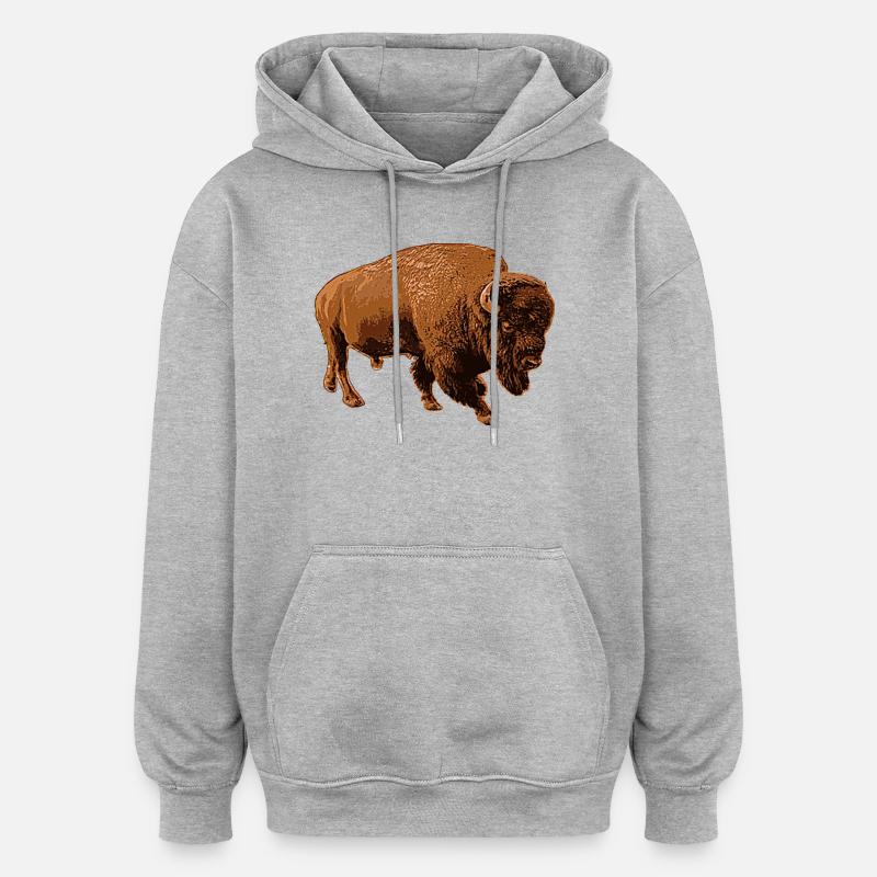 Bison - Sweat à capuche oversize unisexe - gris chiné