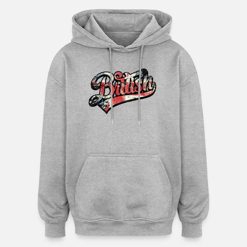 British Pride Distressed Script Tee - Oversized Unisex Hoodie - heather grey