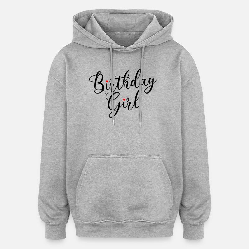 Fille d’anniversaire Script Coeurs - Sweat à capuche oversize unisexe - gris chiné