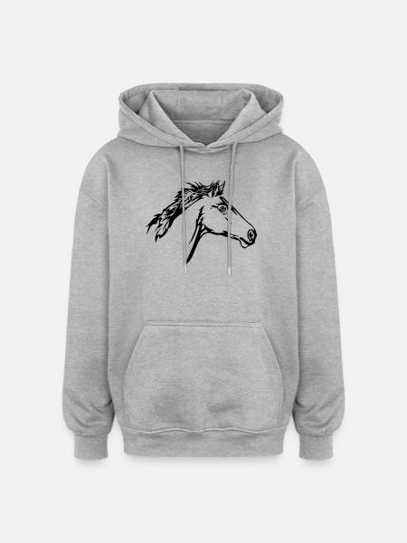 Running Horse Head - Oversized Unisex Hoodie - heather grey