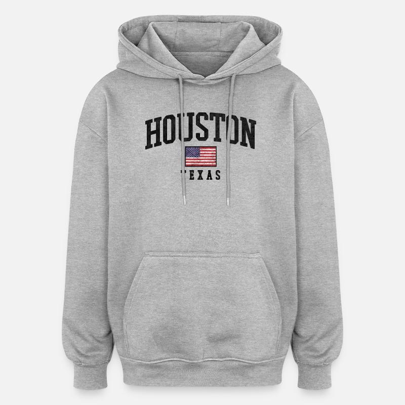 Drapeau du Texas à Houston - Sweat à capuche oversize unisexe - gris chiné