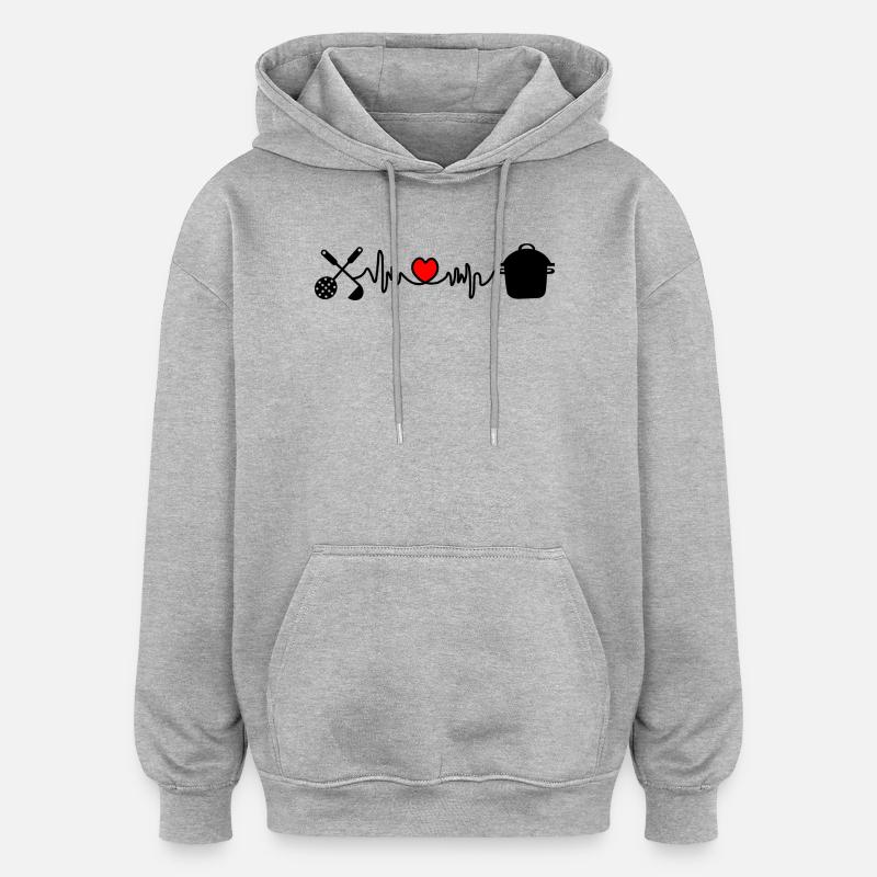Küchenherzschale und Schleef - Oversized Unisex Hoodie - Grau meliert