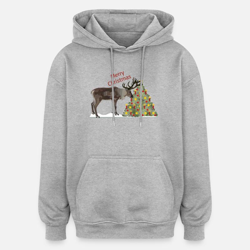Joyeux Noël, Rainer Reindeer! - Sweat à capuche oversize unisexe - gris chiné